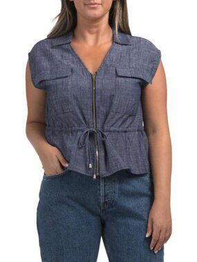 ELLEN TRACY Linen Blend Zip Vest